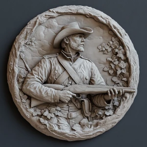 Confederate soldier, 3d bas relief, round border