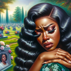 A beautiful light-skinnedb African-American woman with long wavy...