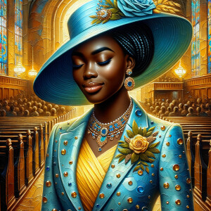 A spiritually enriching illustration portrays an African America...