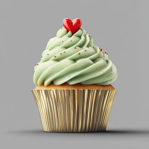 Create an image of a solitary cupcake featuring a voluminous swi...