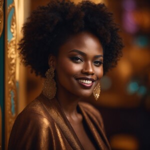 Create me a picture of an African-American woman exuding eleganc...