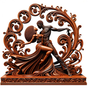 3d wood and porcelain sculpture of an Afrocentric woman with a m...
