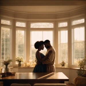 A black married couple, embodying love and unity, stands togethe...