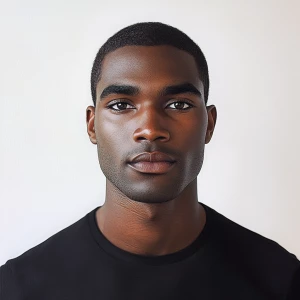 African American man, age 22, exuding calmness with a subtle, jo...
