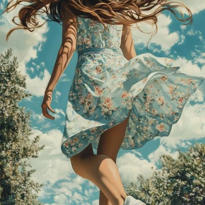 Design an image featuring an elegant tall woman with flowing wav...