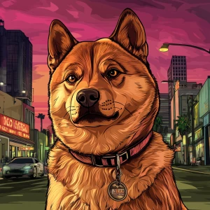 MEME DOGE in GTA art style, , in the style of a Grand Theft Aut...