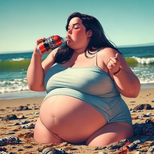 Hot Ssbbw woman at the beach burping with a can of soda in her h...