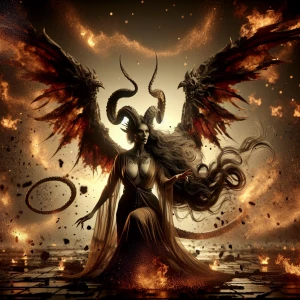 A seductive succubus with enormous wings resembling Azazel's hor...