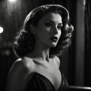 Ultra-realistic cinematic close-up of a femme fatale, exuding my...