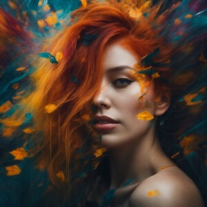 Artistic image. Ginger haired, pale skin, beautiful female. Ful...