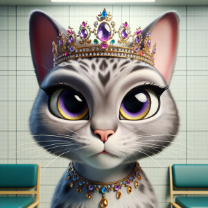 A stunning cartoon cat gazing directly at the camera while wear...