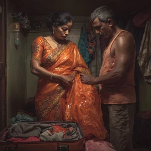 Hyperrealism photo painting.a 54-year-old Gujarati aunty who wor...