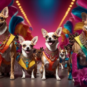 Create an 8K Ultra HD 3D animation featuring Chihuahuas standing...