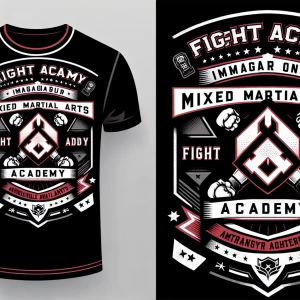 Design a sports T-shirt featuring the "Khabib Fight Academy" logo, ensuring it reflects the brand's association with mixed martial arts, incorporates its colors, and resonates with both fans and athletes.