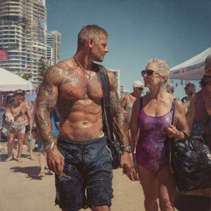 Hyperrealism,v6.a muscular beefy sweaty tattoed australian man w...