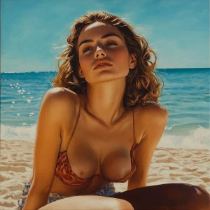 Fit Italian-American female model with light brown hair and a cu...