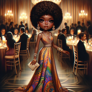 "Create an artistic depiction of an African American chibi chara...
