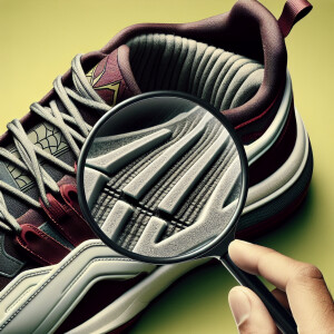 hook and loop velcro inside under a magnifying glass on an adida...