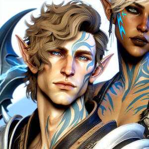 A tall elven man with a soft and angelic but masculine face, elf...