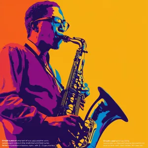 "Create a pop art style portrait of a jazz musician playing the...