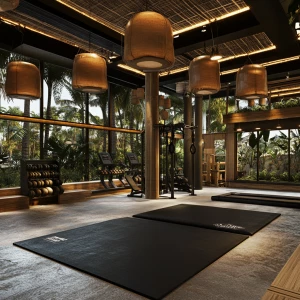 Create a design for an upscale, contemporary fitness center comb...
