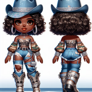 A full-body life size chibi curvy African American woman with br...