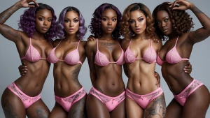 A group of sweaty African American Brown skin redbone females wi...