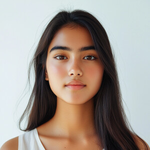Portrait of a cute 19-year-old woman with a clean face, a blend...