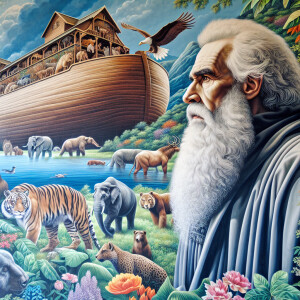 A close-up and detailed wall painting focusing on Noah, depicted...