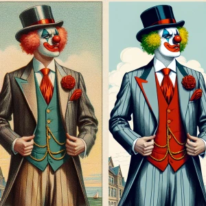 Generate a norman Rockwell style illustration of a clown dress i...