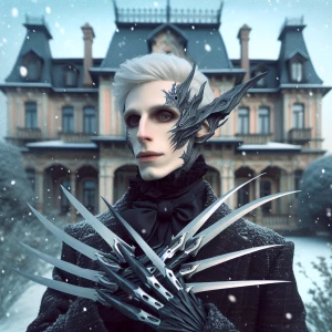 Create a portrait of Edward Scissorhands, the iconic character w...