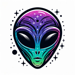 Clean alien graphic illustrated in cosmic colors on a white blan...