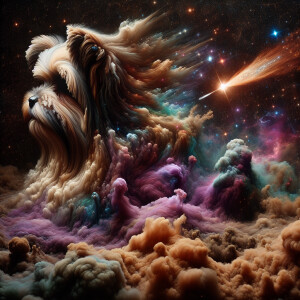 The image depicts a textured, dark brown, and cream-colored clou...