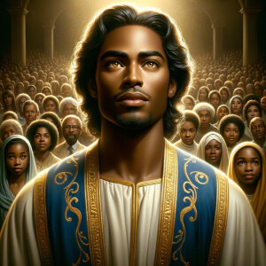 Illustrate an inspiring African-American Jesus crust with a dign...