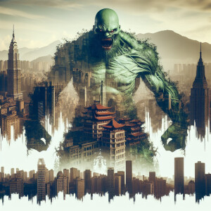 create a ultra-realistic Analog horror art style of a angry Hulk...