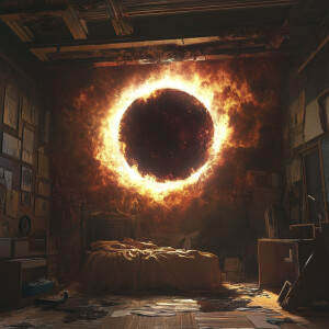 Portal on the wall of my messy bedroom where Lady Death lives by...