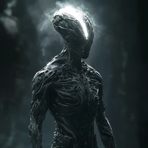 In the art style of Acéphale Art A headless alien hybrid inspire...