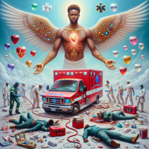 Create a realistic 3D oil painting depicting a scene of emergenc...