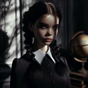 *"A brooding teenage girl with pale skin and piercing dark eyes,...