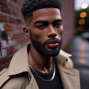 3-D image of a handsome African-American male who has a slightly...