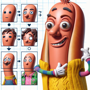 A funny character with the head shaped like a weenie