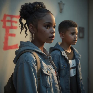 Create an image of a girl mirroring Starr from "The Hate U Give,...