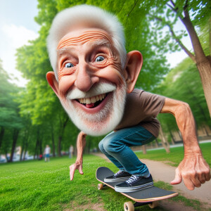 Funny and crazy caricature of a 95 year old American grandpa in...