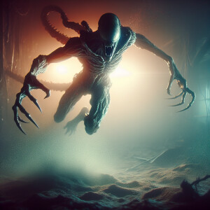 a hyper-realistic portrait of a jumping venom, lunging towards t...