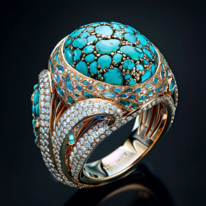 Turquoise Ring with clear diamonds