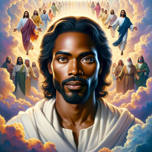 Produce a realistic image of an African-American Jesus in the fo...