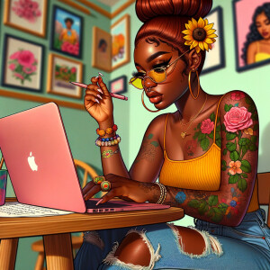 Airbrush a beautiful curvy African American woman tan skin tone...