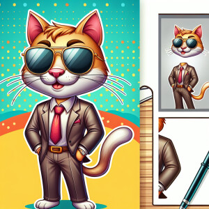 A cartoon of a male cat with sunglasses