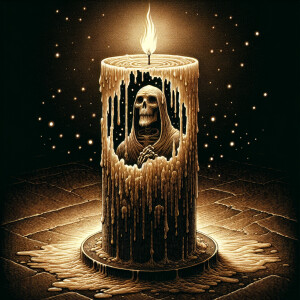 Create an artwork featuring a grim reaper high , who has been my...