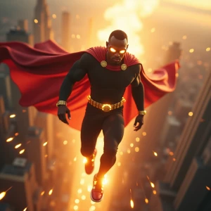 Create an image of a Nigerian super commando with glowing eyes a...